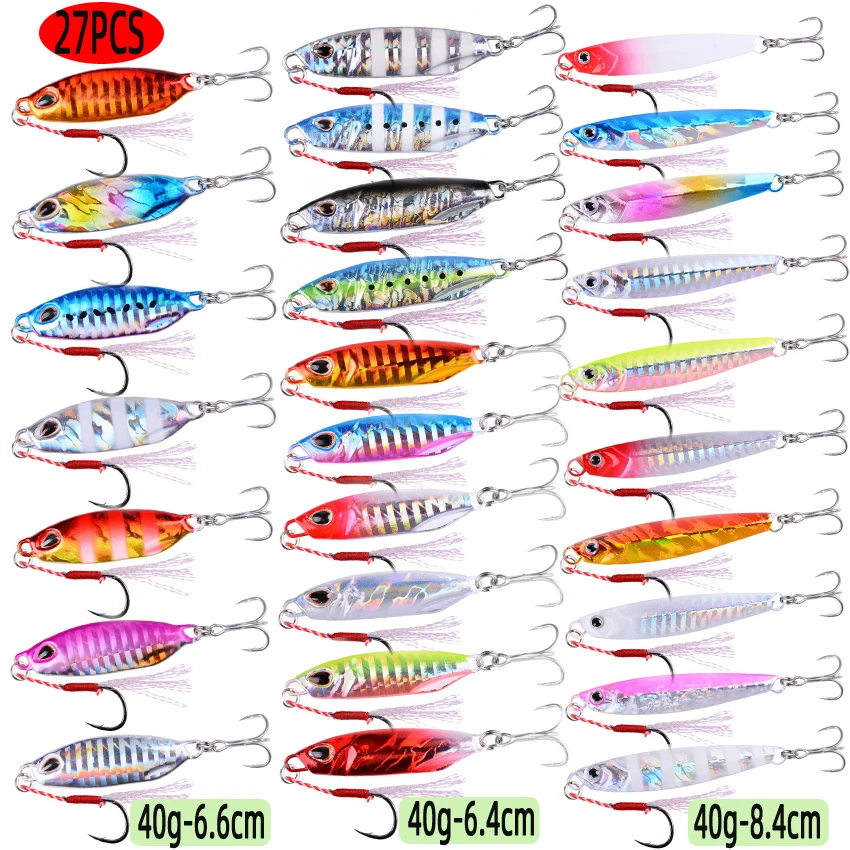 Fishing Lure Spoon - 27PCS ผสมโลหะ Jigs เหยื่อตกปลาชุด 50g40g 30g