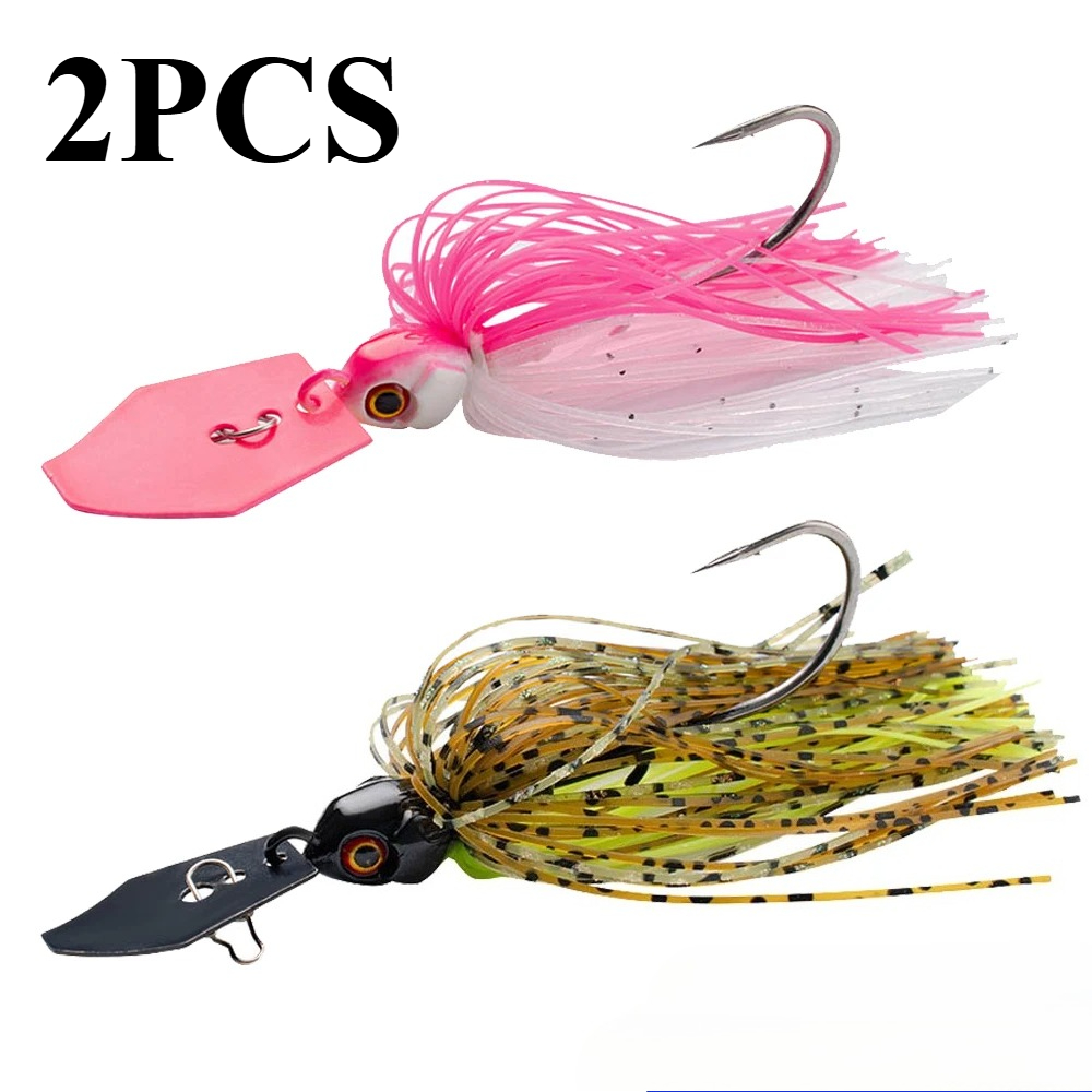Fishing Lure Blade Bait - ชุดเหยื่อตกปลาแบบสปินเนอร์เบท 2 ชิ้น น้ำหนัก 7g/9g/12g/14g/21g พร้อมใบพัดโลหะกันติดพืชน้ำ